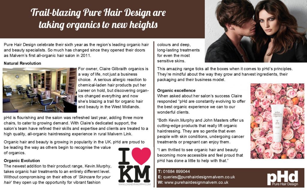 An image of Pure Hair Design's recent article from the Malvern Gazette